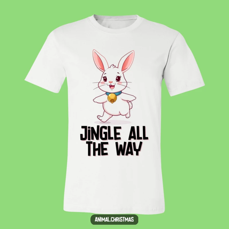 Funny Rabbit Hopping T-Shirt: Wear Your Merry Spirit with a Jingle Bell Collar