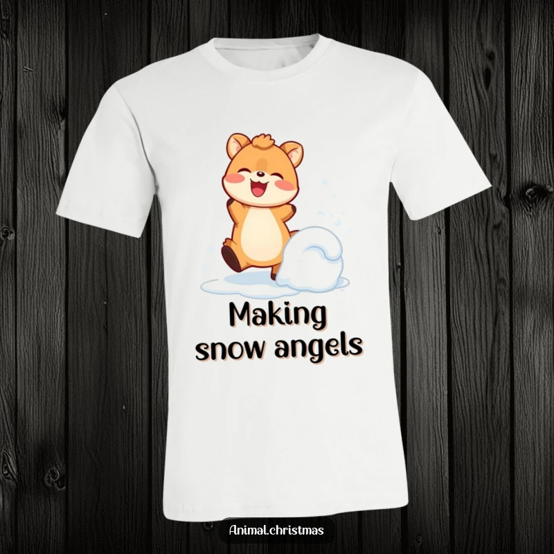 Funny T-Shirt: An animal joyfully kicks up snow with a happy expression, embodying pure wintertime playfulness.