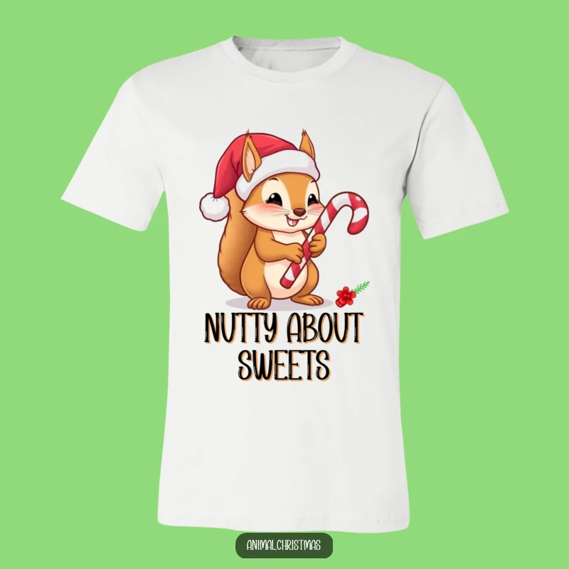 Funny Squirrel Candy Cane T-Shirt - Festive Christmas Fun Humor Tee Gift