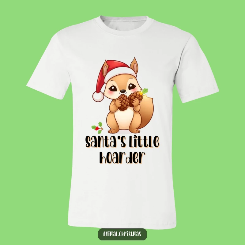 Funny Santa Squirrel T-Shirt: Wear Your Festive Spirit with a Glowing Pinecone