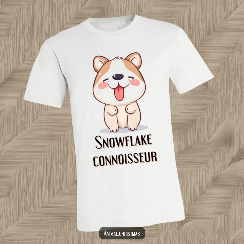 Funny T-Shirt: An animal happily catches snowflakes on its tongue, celebrating the simple joys of winter.