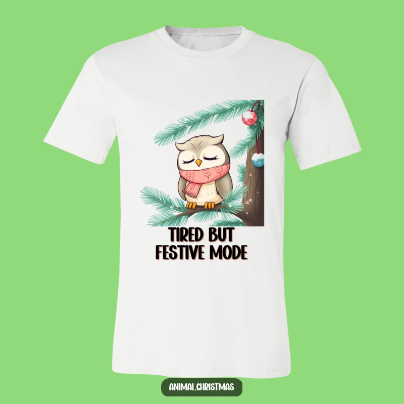 Funny Sleepy Owl T-Shirt - Relaxed Christmas Character Tee
