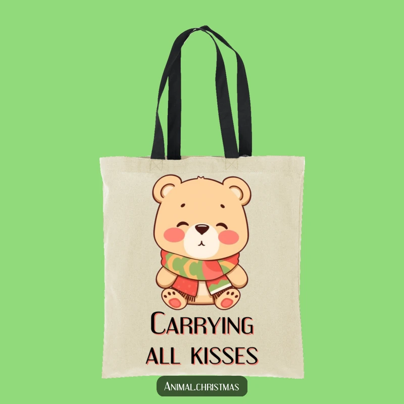 Funny Bear Kiss Tote Bag - Festive Scarf Everyday Love & Humor