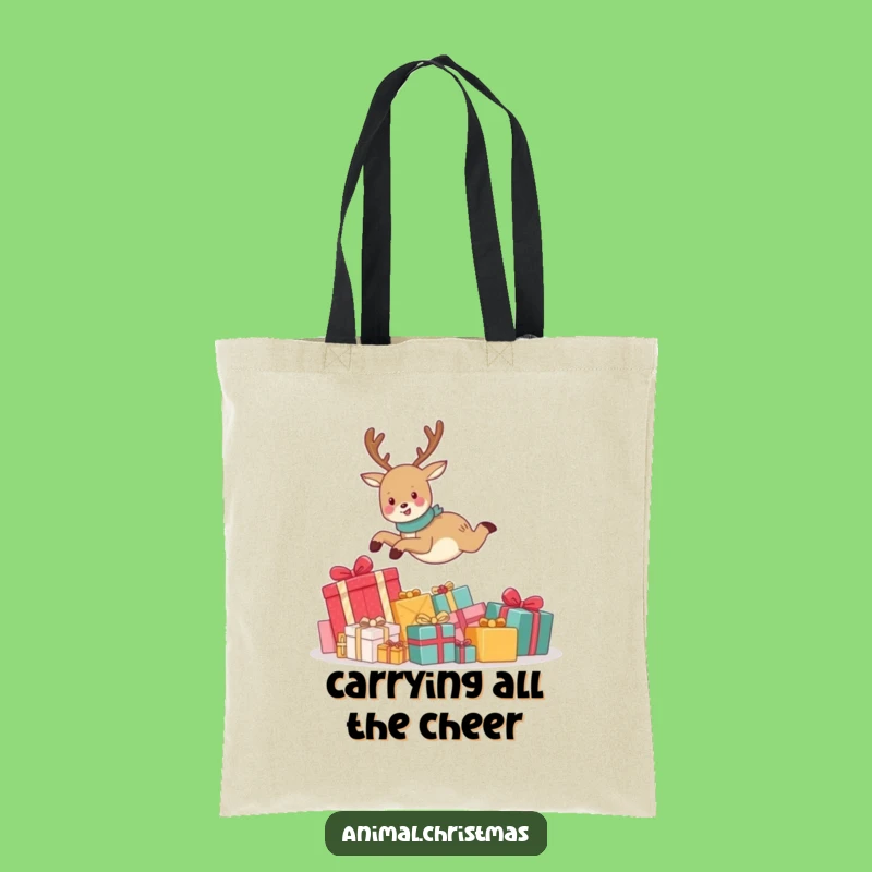 Funny Reindeer Tote Bag: Carry Holiday Cheer with this Hilarious Leaping Design, Ideal Gift