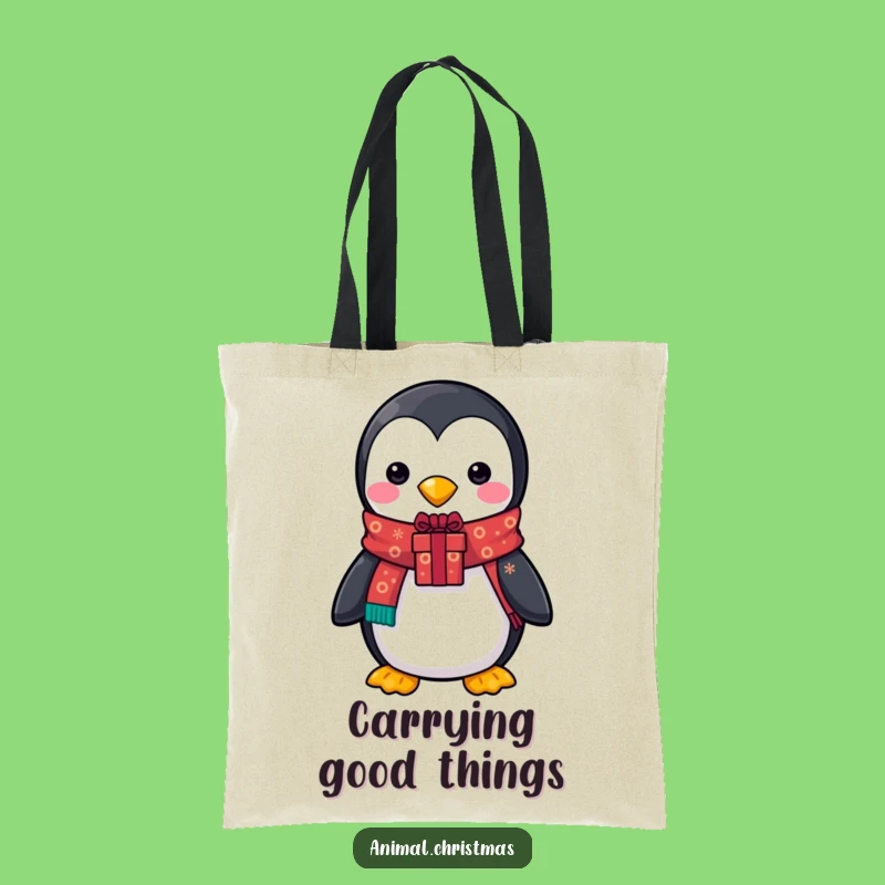 Funny Penguin Scarf Tote Bag - Whimsical Christmas Gift for Her