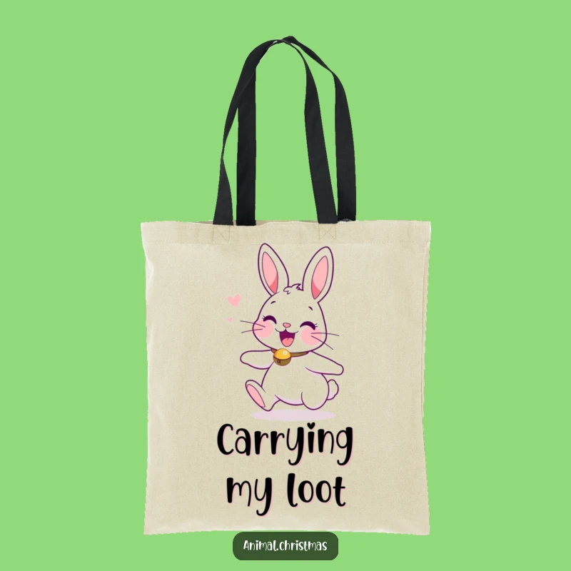 Funny Tote Bag Excited Bunny Christmas Shopping