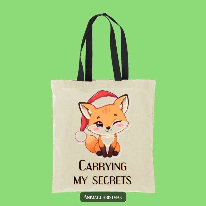Funny Tote Bag Sly Fox Santa Hat Holiday Shopping