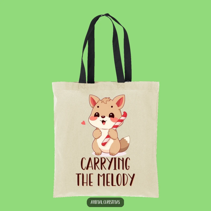 Funny Caroling Animal Candy Cane Tote Bag, Festive Music Accessory