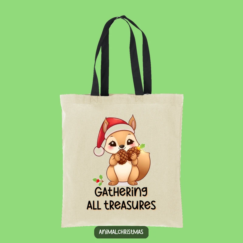 Funny Santa Squirrel Tote Bag: Carry Your Holiday Spirit with a Glowing Pinecone