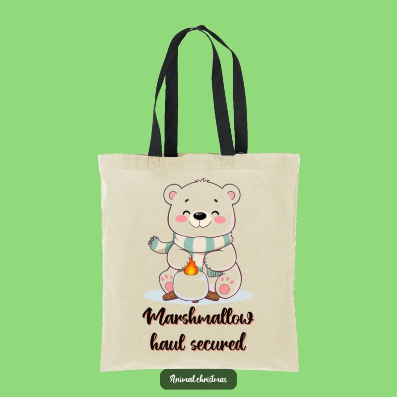 Funny Polar Bear Tote Bag - Festive Marshmallow Roasting Fun